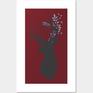 Stag silhouette with Leafy antlers Posters and Art